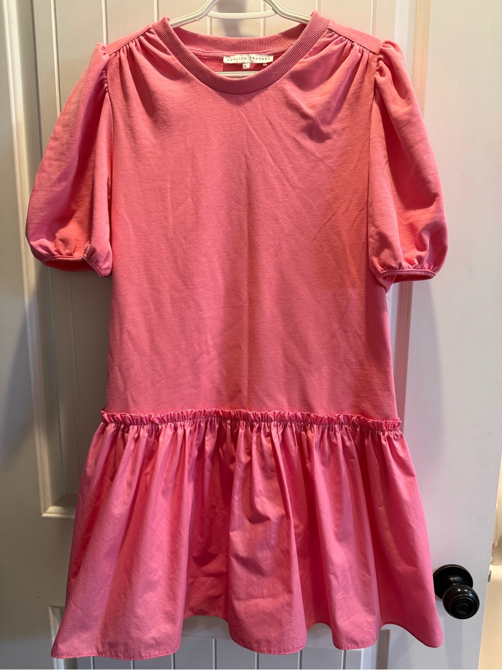English Factory Pink Puff-Sleeve Drop-Waist Mini Dress - Picture 2 of 4